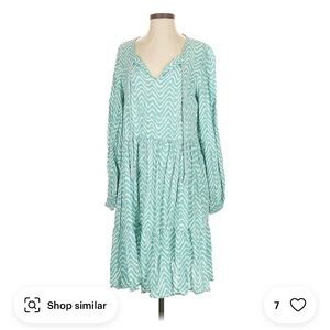 Women's Long Sleeve V-Neck Tiered Dress in Mint Wave